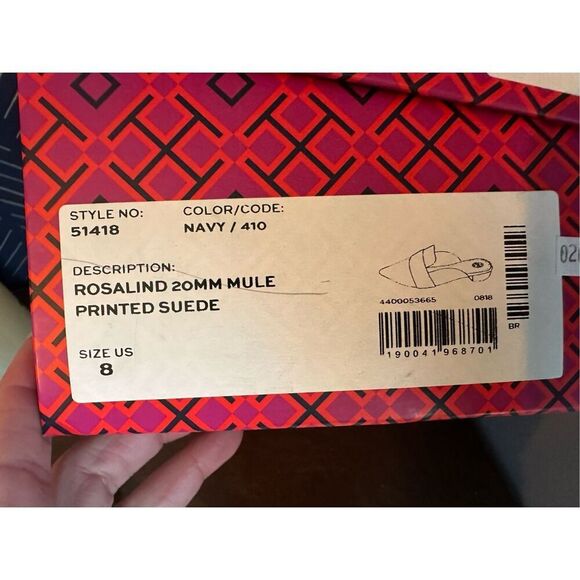 NEW TORY BURCH ROSALIND 20MM MULE PRINTED SUEDE - Blue - Picture 11 of 12